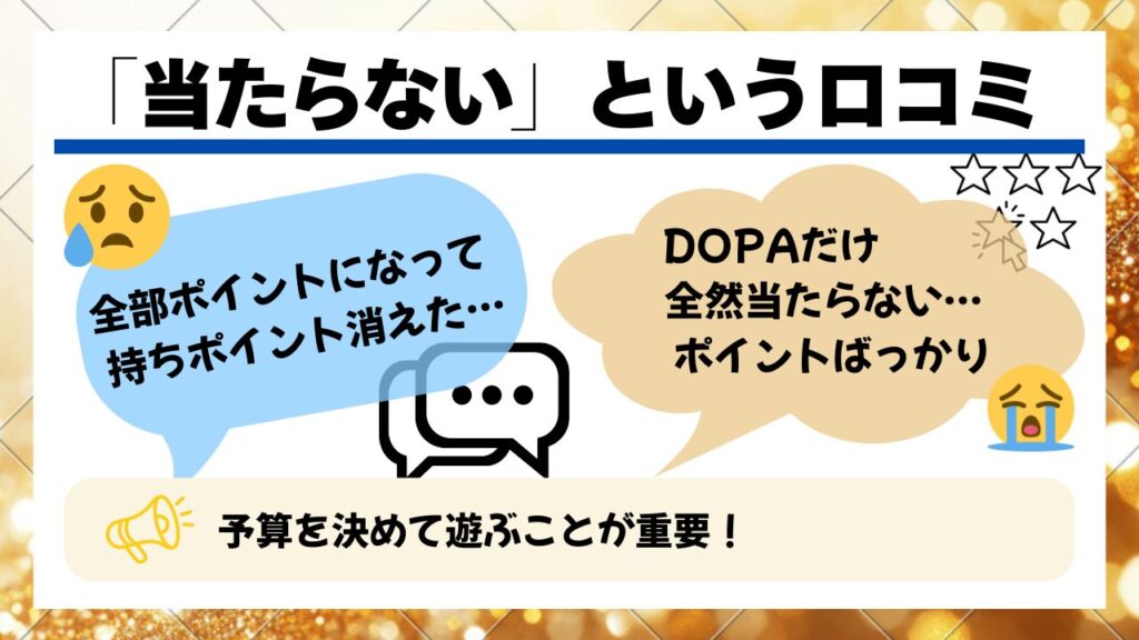 DOPAオリパは当たらないという口コミの傾向をまとめた図解