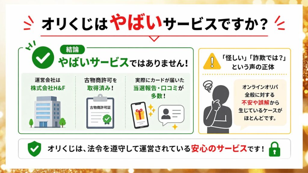 オリくじがやばいサービスかどうかと安全性の理由をまとめた画像