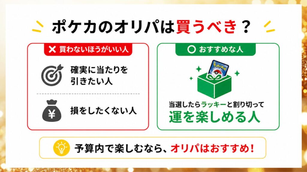 ポケカのオリパを買うべき人と買わないほうがいい人を示した画像
